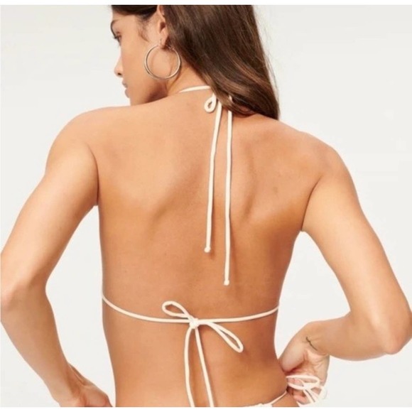 NEW Good American 3 US L Tiny Ties Triangle Bikini Top Swim Cream Ivory Beachy - Picture 2 of 9